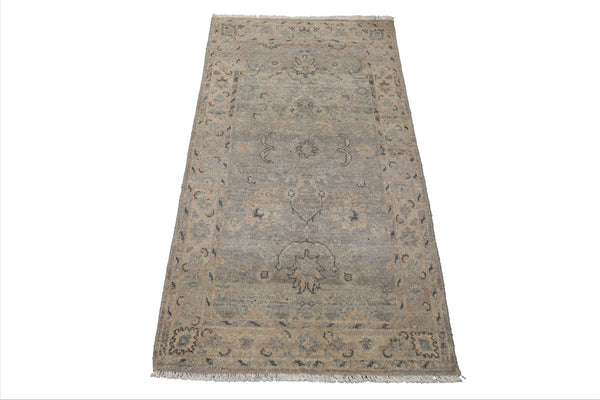 LoomBloom 3x5 Gray Afghan Hand-Knotted Wool Rug - Transitional Oushak Sophistication