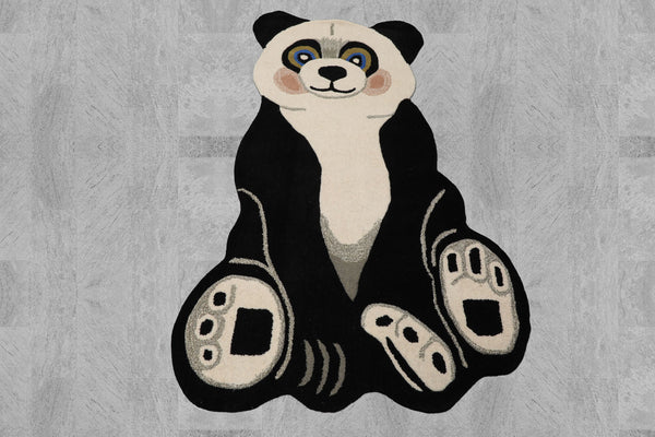 LoomBloom 3x5 Ivory Hand-Tufted Modern Panda Wool Oriental Area Rug - Novelty Plush Design