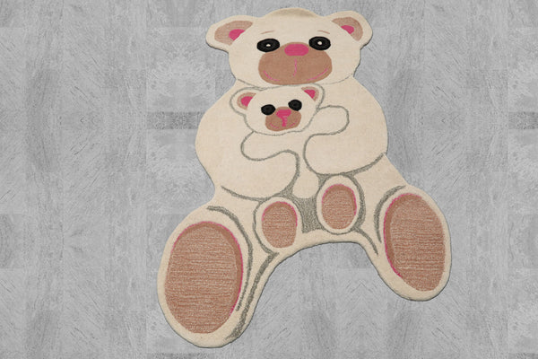 LoomBloom 3x5 Ivory Hand-Tufted Modern Bear Wool Oriental Area Rug - Novelty Plush Design