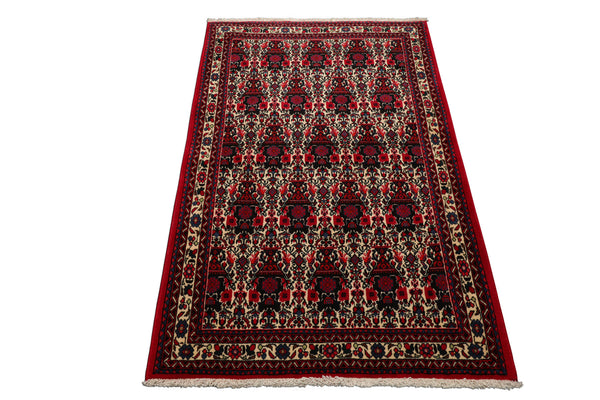 3x5 Ivory, Red, Black Color Hand Knotted Abadeh Wool Traditional Oriental Rug