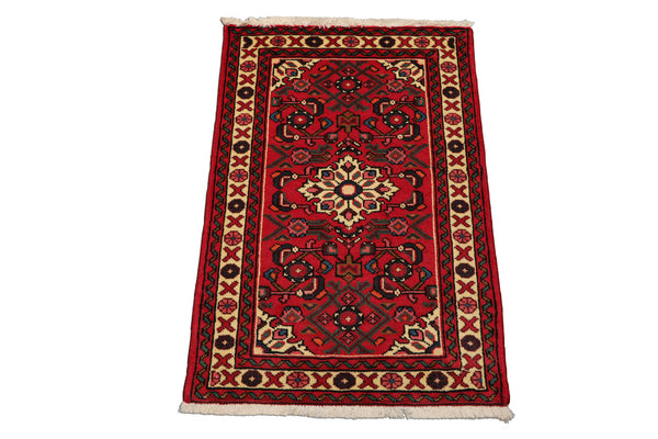 2x3 Rust, Ivory, Blue Color Hand Knotted Abadeh Wool Traditional Oriental Rug