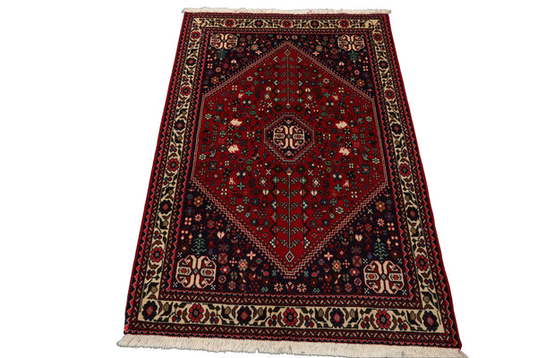 3x5 Red, Ivory, Navy Color Hand Knotted Abadeh Wool Traditional Oriental Rug