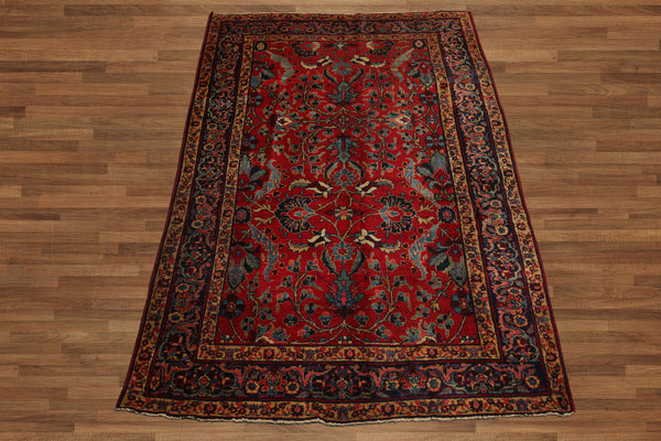 6x9 Red, navy, Beige Color Hand Knotted Tabriz Old Wool Traditional Oriental Rug