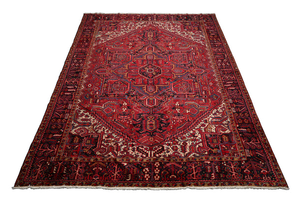 10x12 Red, Charcoal, Blue Color Hand Knotted Heriz Wool Traditional Oriental Rug