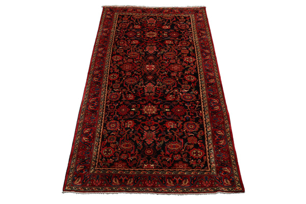 5x10 Midnight Blue, Red, Rust Color Hand Knotted Malayer Wool Traditional Oriental Rug