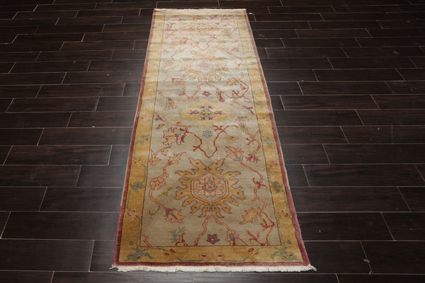 3x8 Beige, Gray, Gold Color Hand Knotted Antique Oushak Wool Traditional Oriental Rug
