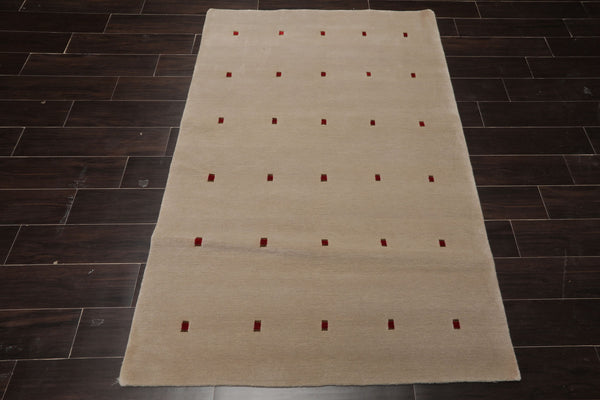 4x6 Beige, Red, Gold Color Hand Knotted Tibetan Wool & Silk Modern & Contemporary Oriental Rug