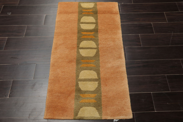 2x4 Peach, Green, Gold Color Hand Knotted Tibetan Wool Modern & Contemporary Oriental Rug