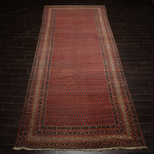 7x15 Antique Rose, Ivory, Navy Color Hand Knotted Antique Serabend Wool Traditional Oriental Rug