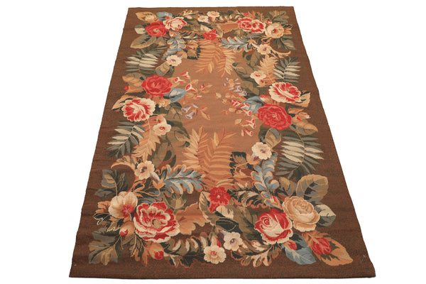 4x6 Red, Beige, Ivory Color Hand Woven French Needlepoint Wool Traditional Oriental Rug