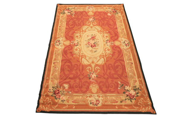 4x6 Gold, Rose, Caramel Color Hand Woven French Needlepoint Wool Traditional Oriental Rug