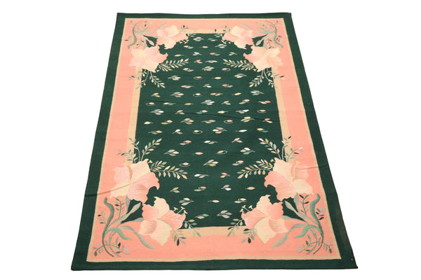6x9 Green, Pink, Beige Color Hand Woven Durry Kilim Wool Traditional Oriental Rug