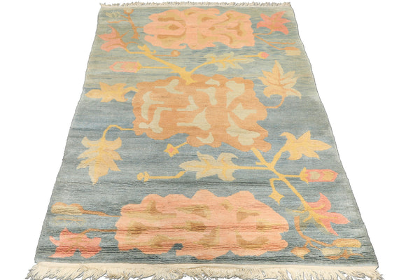 4x6 Blue, Blush, Peach Color Hand Knotted Tibetan Wool Transitional Oriental Rug