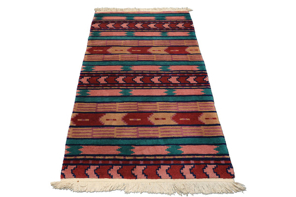 4x6 Turquoise, Blush, Lavender Color Hand Knotted Tibetan Wool Modern & Contemporary Oriental Rug