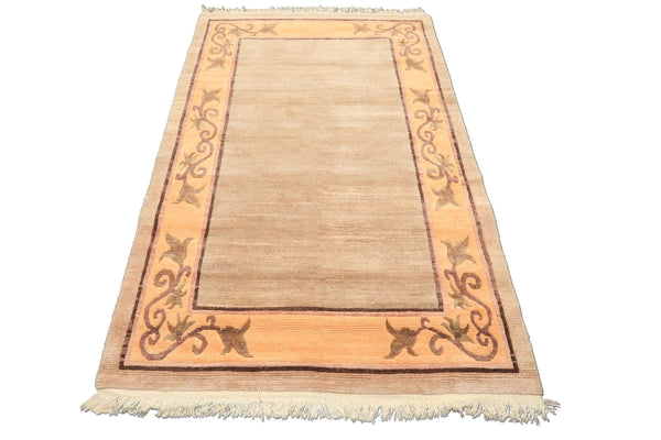 4x6 Beige, Peach, Brown Color Hand Knotted Tibetan Wool Traditional Oriental Rug