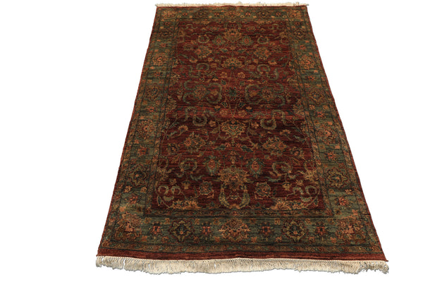 4x6 Rust, Green, Gold Color Hand Knotted Samad Wool Traditional Oriental Rug