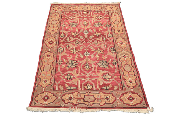 4x6 Rose, Tan, Ivory Color Hand Knotted Nourison Nourmak Soumak Wool Transitional Oriental Rug