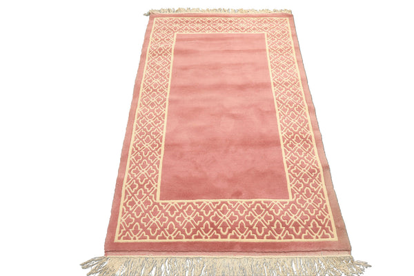 4x6 Blush, Ivory, Color Hand Knotted Indo Tibetan Wool Transitional Oriental Rug