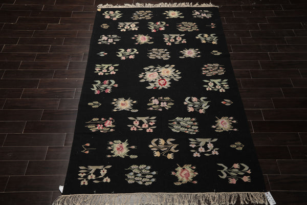 6x9 Black, Red, Sage Color Hand Woven Kilim Wool Traditional Oriental Rug