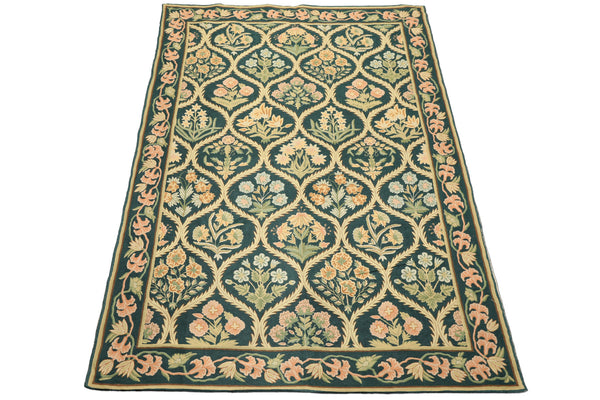 6x9 Green, Beige, Brown Color Hand Woven Chainstitch Wool Traditional Oriental Rug