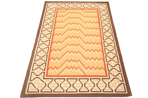 6x9 Peach, Ivory, Brown Color Hand Woven Kilim Wool Southwestern Oriental Rug