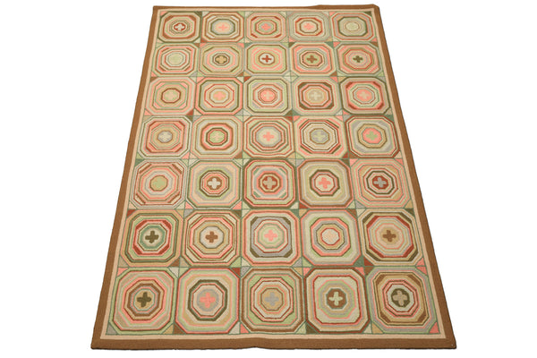 6x9 Blush, Green, Brown Color Machine Made  Wool Traditional Oriental Rug