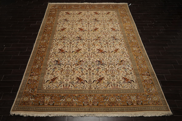 9x13 Ivory, Caramel, Rose Color Hand Knotted Tabriz Wool Traditional Oriental Rug