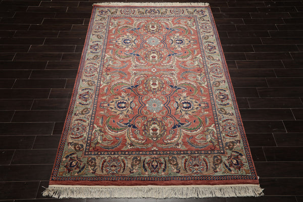 6x9 Rose, Ivory, Beige Color Hand Knotted French Aubusson Savonnerie Wool Traditional Oriental Rug
