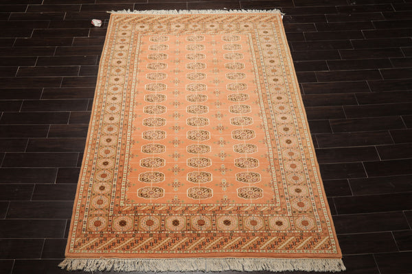 6x9 Peach, Ivory, Brown Color Hand Knotted Bokhara New Zealand Wool Traditional Oriental Rug