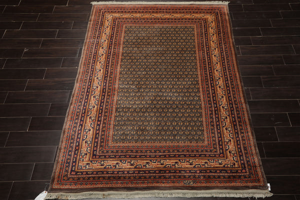5x8 Gray, Ivory, Peach Color Hand Knotted Serabund New Zealand Wool Traditional Oriental Rug