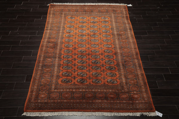 6x9 Burnt Orange, Brown, Blue Color Hand Knotted Bokhara New Zealand Wool Traditional Oriental Rug