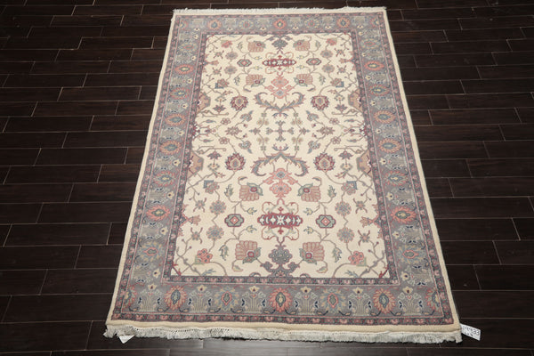 6x9 Ivory, Gray, Peach Color Hand Knotted Oushak New Zealand Wool Traditional Oriental Rug