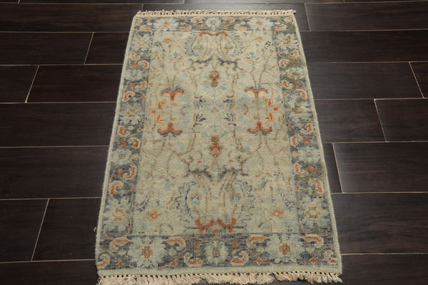 2x3 Gray, Beige, Slate Color Hand Knotted Distress Quality Oushak Wool Transitional Oriental Rug