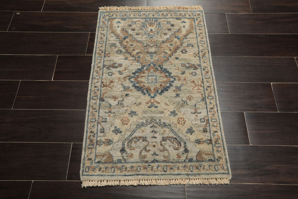 2x3 Gray, Beige, Brown Color Hand Knotted Distress Quality Oushak Wool Transitional Oriental Rug