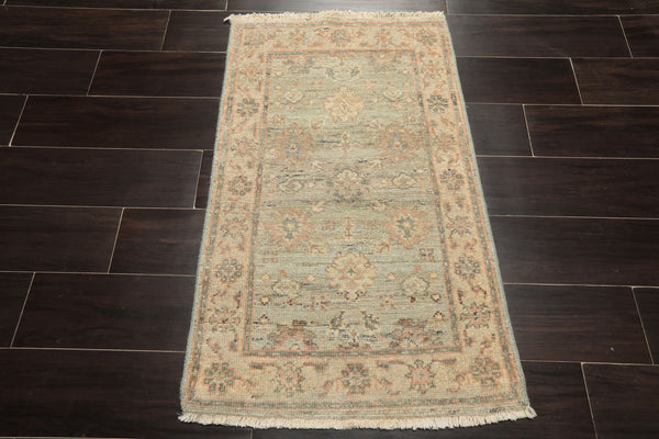 2x3 Mint, Beige, Blush Color Hand Knotted Afghan Oushak Wool Transitional Oriental Rug