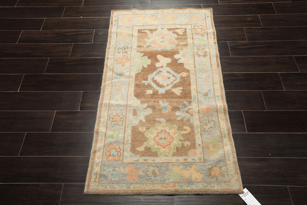 3x5 Brown, Gray, Ivory Color Hand Knotted Oushak Wool Transitional Oriental Rug