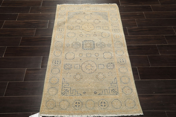 3x5 Beige, Gray, Slate Color Hand Knotted Afghan Oushak Wool Transitional Oriental Rug