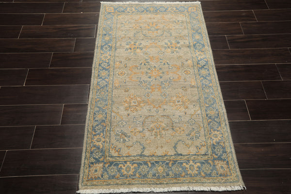 3x5 Gray, Beige, Aqua Color Hand Knotted Afghan Oushak Wool Transitional Oriental Rug