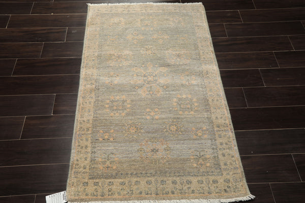 3x5 Mint, Gray, Beige Color Hand Knotted Afghan Oushak Wool Transitional Oriental Rug