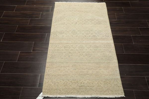 3x5 Gray, Beige, Muted Earth Tones Color Hand Knotted Afghan Oushak Wool Transitional Oriental Rug