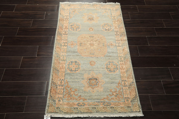 3x5 Mint, Blush, Beige Color Hand Knotted Afghan Oushak Wool Transitional Oriental Rug