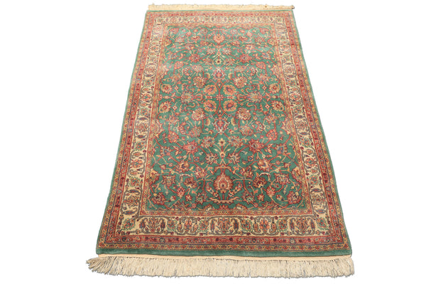 4x6 Green, Ivory, Rust Color Hand Knotted Kashan New Zealand Wool Traditional Oriental Rug