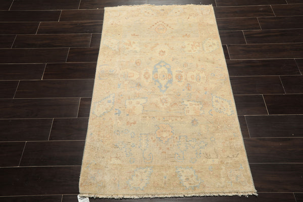 3x5 Beige, Ivory, Aqua Color Hand Knotted Oushak Wool Transitional Oriental Rug
