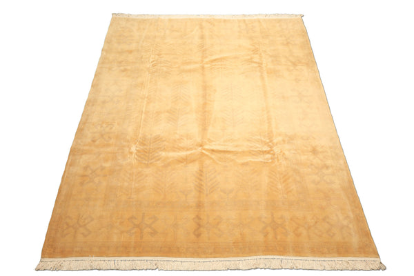 8x10 Tan, Beige, Gray Color Hand Knotted Oushak New Zealand Wool Transitional Oriental Rug