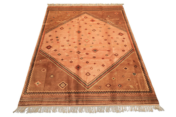 8x11 Blush, Brown, Ivory Color Hand Knotted Lori Wool Traditional Oriental Rug