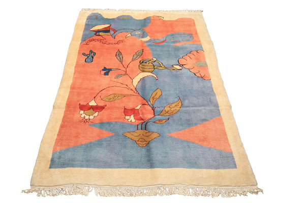 6x9 Blue, Blush, Lime Color Hand Knotted Gabbeh Wool Modern & Contemporary Oriental Rug
