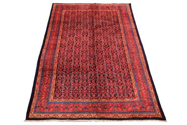 7x10 Navy, Coral, Aqua Color Hand Knotted Mahal Sarouk Wool Traditional Oriental Rug