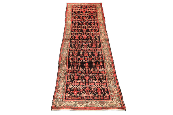 3x12 Charcoal, Ivory, Coral Color Hand Knotted Birjand Wool Traditional Oriental Rug