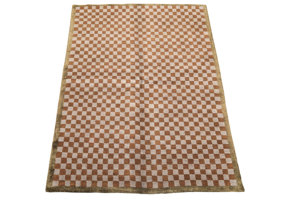 5x7 Gray, Brown, Sage Color Hand Knotted Tibetan Wool & Silk Moden & Contemporary Oriental Rug