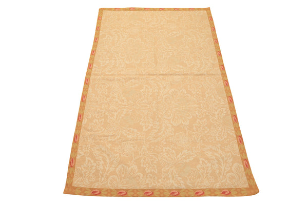 4x6 Tan, Beige, Gold Color Hand Woven French Aubusson Needlepoint Wool Transitional Oriental Rug
